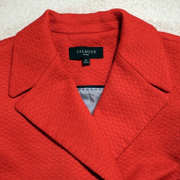 Talbots Ruby Red Tweed Double-Breasted Blazer Jacket 4p Classic Tailored - Picture 7 of 10